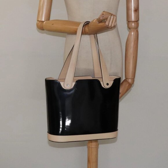 Salvatore Ferragamo Tote Bag Enamel Black Silver Auth - Picture 1 of 16